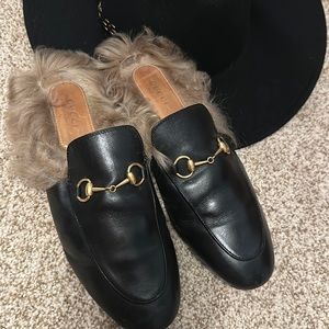 Gucci Princetown leather mules with fur. 38. Very good condition